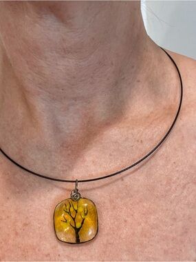 Handmade Yellow Tree Glass Necklace